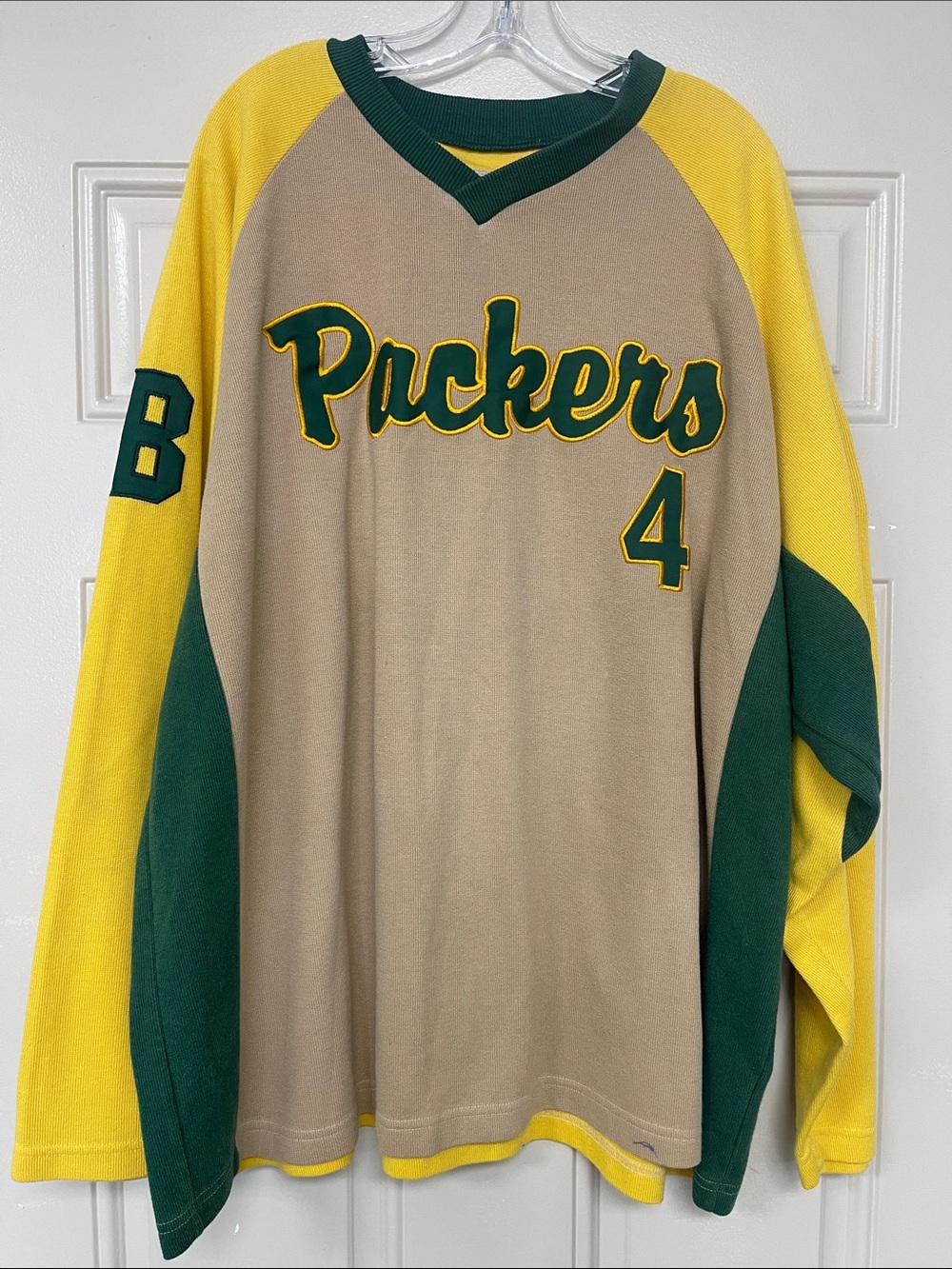 NFL Vintage XL Packers Favre Beige, Green & Yellow Long-Sleeve